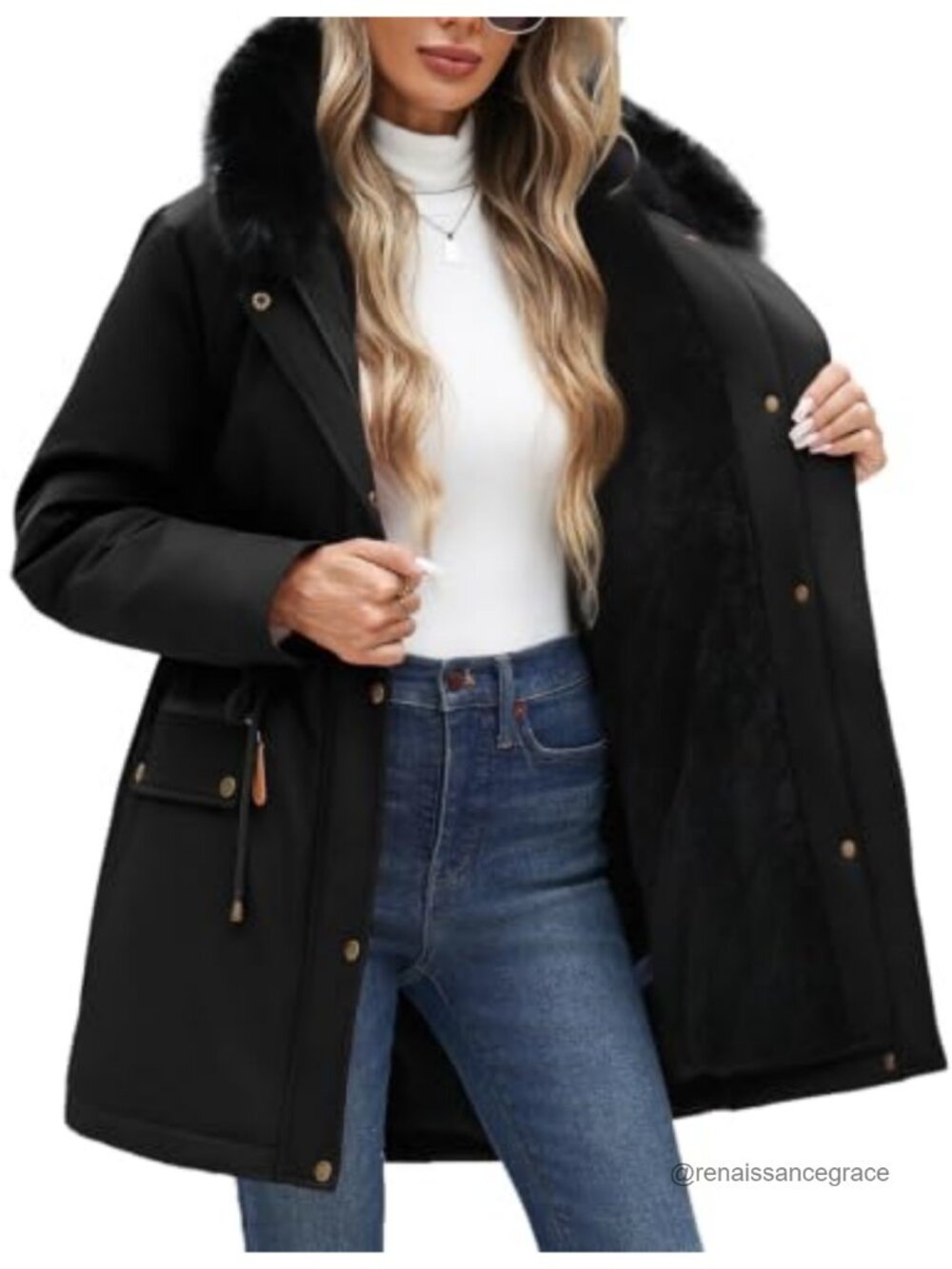 Women's Winter Warm Parka Jacket Fleece Lined Drawstring Thicken Coat Windproof